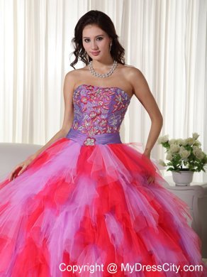 Multi-color Ball Gown Strapless Dress for Sweet 16 with Appliques