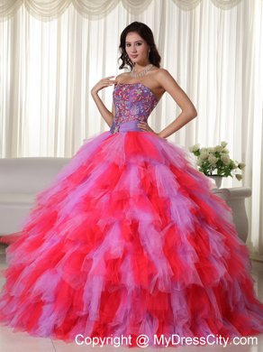 Multi-color Ball Gown Strapless Dress for Sweet 16 with Appliques