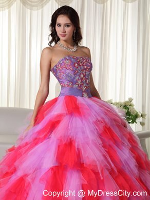 Multi-color Ball Gown Strapless Dress for Sweet 16 with Appliques