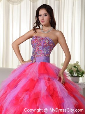 Multi-color Ball Gown Strapless Dress for Sweet 16 with Appliques