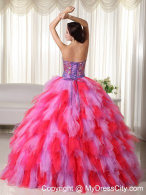 Multi-color Ball Gown Strapless Dress for Sweet 16 with Appliques