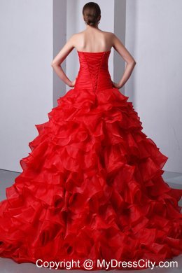 Red Organza Sweetheart Beading and Ruffles Quinceanera Dress