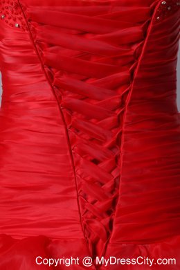 Red Organza Sweetheart Beading and Ruffles Quinceanera Dress