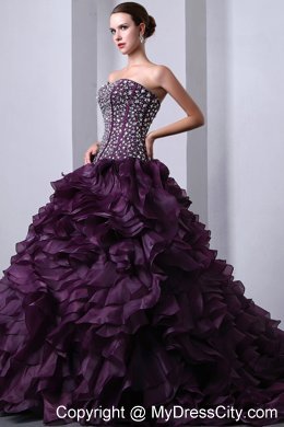 Purple Princess Rhinestones and Ruffles Quinceanera Dress