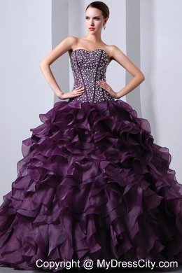 Purple Princess Rhinestones and Ruffles Quinceanera Dress