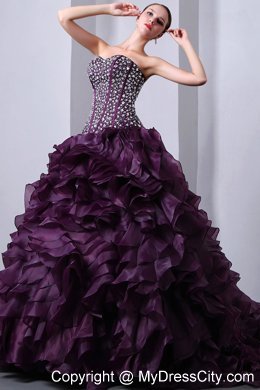 Purple Princess Rhinestones and Ruffles Quinceanera Dress