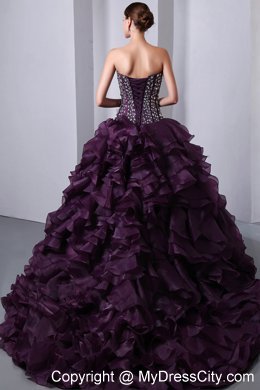 Purple Princess Rhinestones and Ruffles Quinceanera Dress