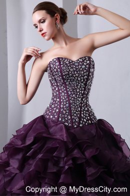 Purple Princess Rhinestones and Ruffles Quinceanera Dress