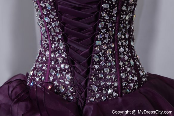 Purple Princess Rhinestones and Ruffles Quinceanera Dress