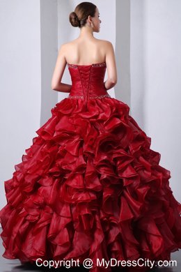 Wine Red Floor-length Organza Quinceanera Dress with Ruffles