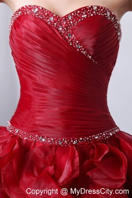 Wine Red Floor-length Organza Quinceanera Dress with Ruffles