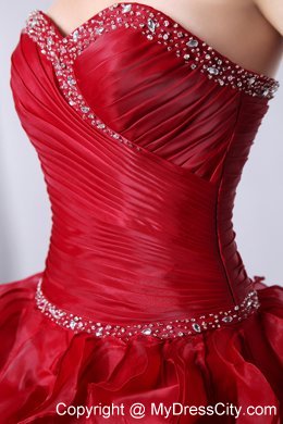 Wine Red Floor-length Organza Quinceanera Dress with Ruffles