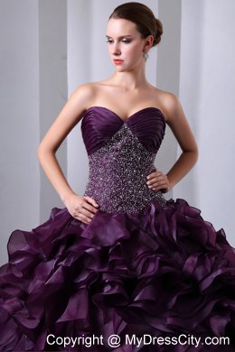 Hot Style Purple Brush Train Beading and Ruffles Quinceanera Dress