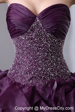 Hot Style Purple Brush Train Beading and Ruffles Quinceanera Dress