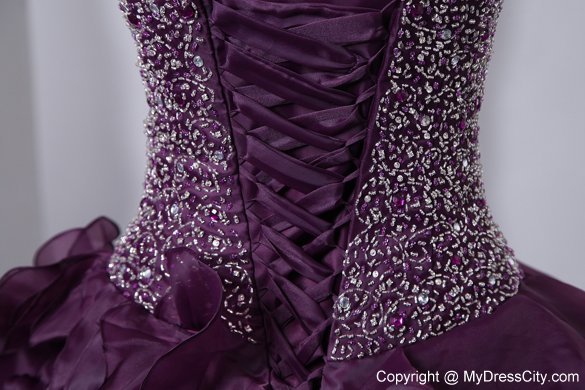 Hot Style Purple Brush Train Beading and Ruffles Quinceanera Dress