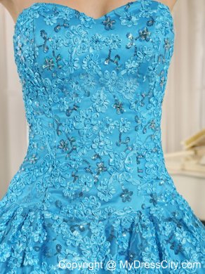 Teal Embroidery and Sequins Quinceanera Dress of Ball Gown