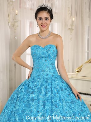 Teal Embroidery and Sequins Quinceanera Dress of Ball Gown