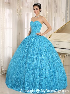 Teal Embroidery and Sequins Quinceanera Dress of Ball Gown