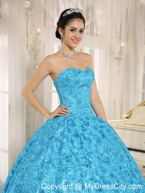 Teal Embroidery and Sequins Quinceanera Dress of Ball Gown