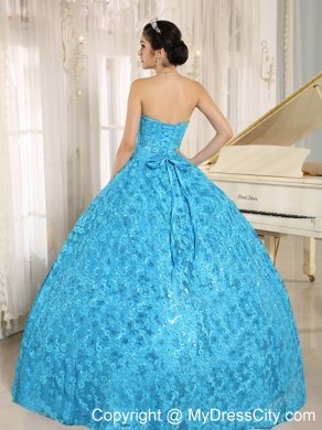 Teal Embroidery and Sequins Quinceanera Dress of Ball Gown