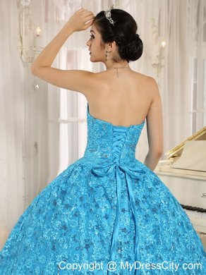 Teal Embroidery and Sequins Quinceanera Dress of Ball Gown