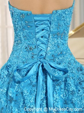 Teal Embroidery and Sequins Quinceanera Dress of Ball Gown