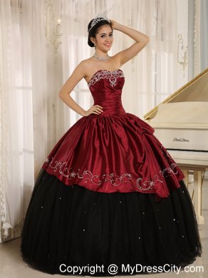 Classic Black and Wine Red Beaded Embroidered Quinceanera Dress