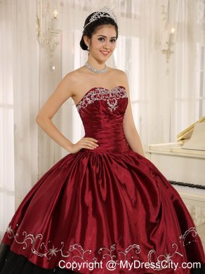 Classic Black and Wine Red Beaded Embroidered Quinceanera Dress