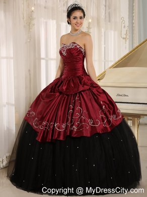 Classic Black and Wine Red Beaded Embroidered Quinceanera Dress