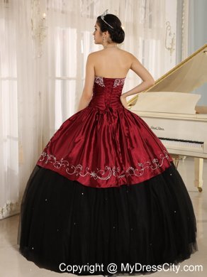 Classic Black and Wine Red Beaded Embroidered Quinceanera Dress