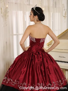 Classic Black and Wine Red Beaded Embroidered Quinceanera Dress