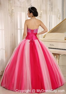 Varied Pink Tulle Quincanera Dress with Wide Sash