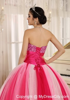 Varied Pink Tulle Quincanera Dress with Wide Sash