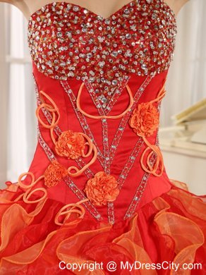 Orange Red One Shoulder Ruffled Quinceanera Dress