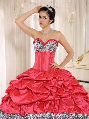 Watermelon and Black Ruffles Quinceanera Dress with Embroidery