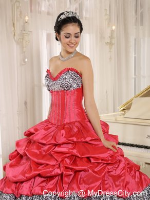 Watermelon and Black Ruffles Quinceanera Dress with Embroidery