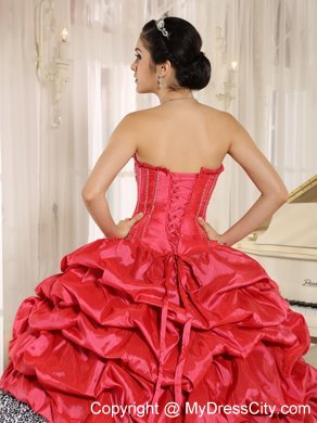 Watermelon and Black Ruffles Quinceanera Dress with Embroidery