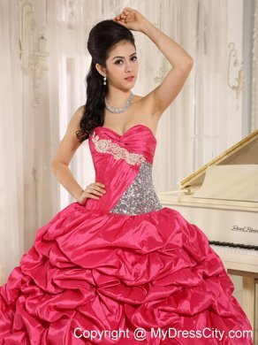 Layered Appliques-frilly and Pick-ups Quinceanera Dress in Hot Pink