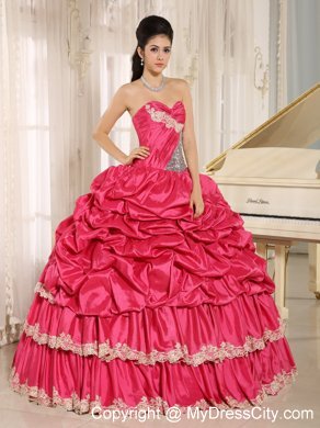 Layered Appliques-frilly and Pick-ups Quinceanera Dress in Hot Pink