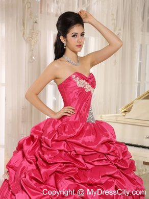 Layered Appliques-frilly and Pick-ups Quinceanera Dress in Hot Pink