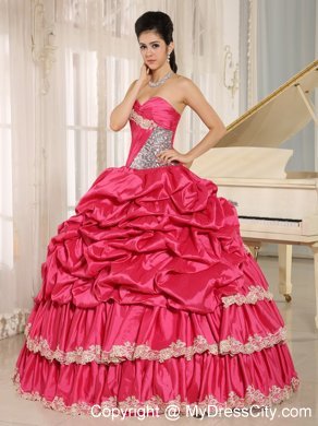 Layered Appliques-frilly and Pick-ups Quinceanera Dress in Hot Pink