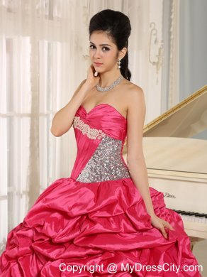 Layered Appliques-frilly and Pick-ups Quinceanera Dress in Hot Pink