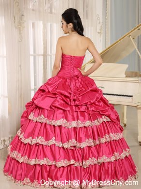 Layered Appliques-frilly and Pick-ups Quinceanera Dress in Hot Pink