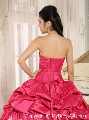 Layered Appliques-frilly and Pick-ups Quinceanera Dress in Hot Pink