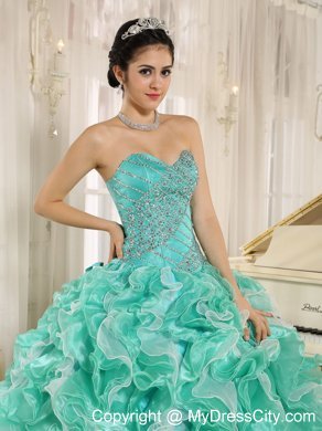 Apple Green Beaded Bodice and Ruffled Quinceanera Dress