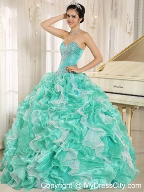 Apple Green Beaded Bodice and Ruffled Quinceanera Dress