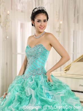 Apple Green Beaded Bodice and Ruffled Quinceanera Dress