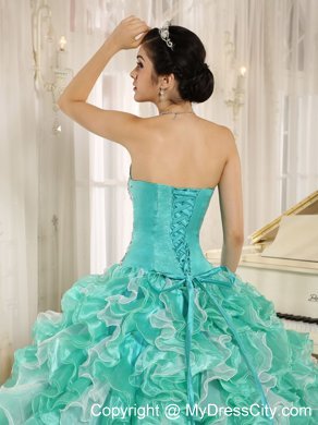 Apple Green Beaded Bodice and Ruffled Quinceanera Dress