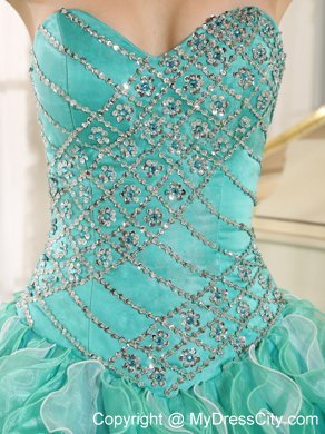 Apple Green Beaded Bodice and Ruffled Quinceanera Dress