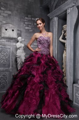 Burgundy Sweetheart Leopard and Organza Ruffled Quinceanera Dress